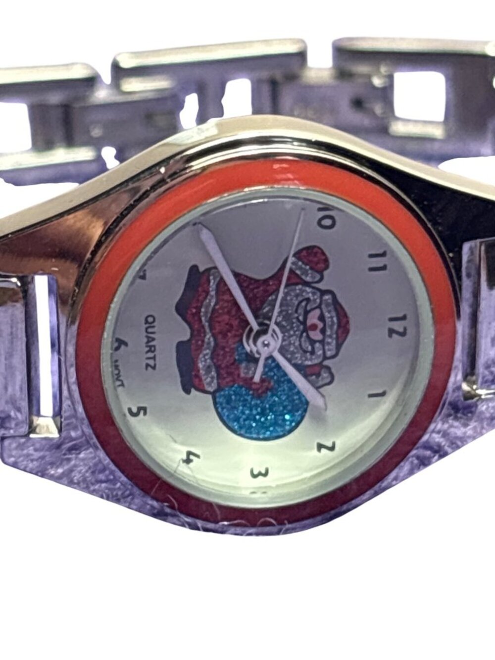 Glitter Santa Claus Silvertone Christmas Watch Untested